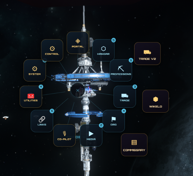 H.U.D Manager radial command wheel floating over a live Star Citizen scene